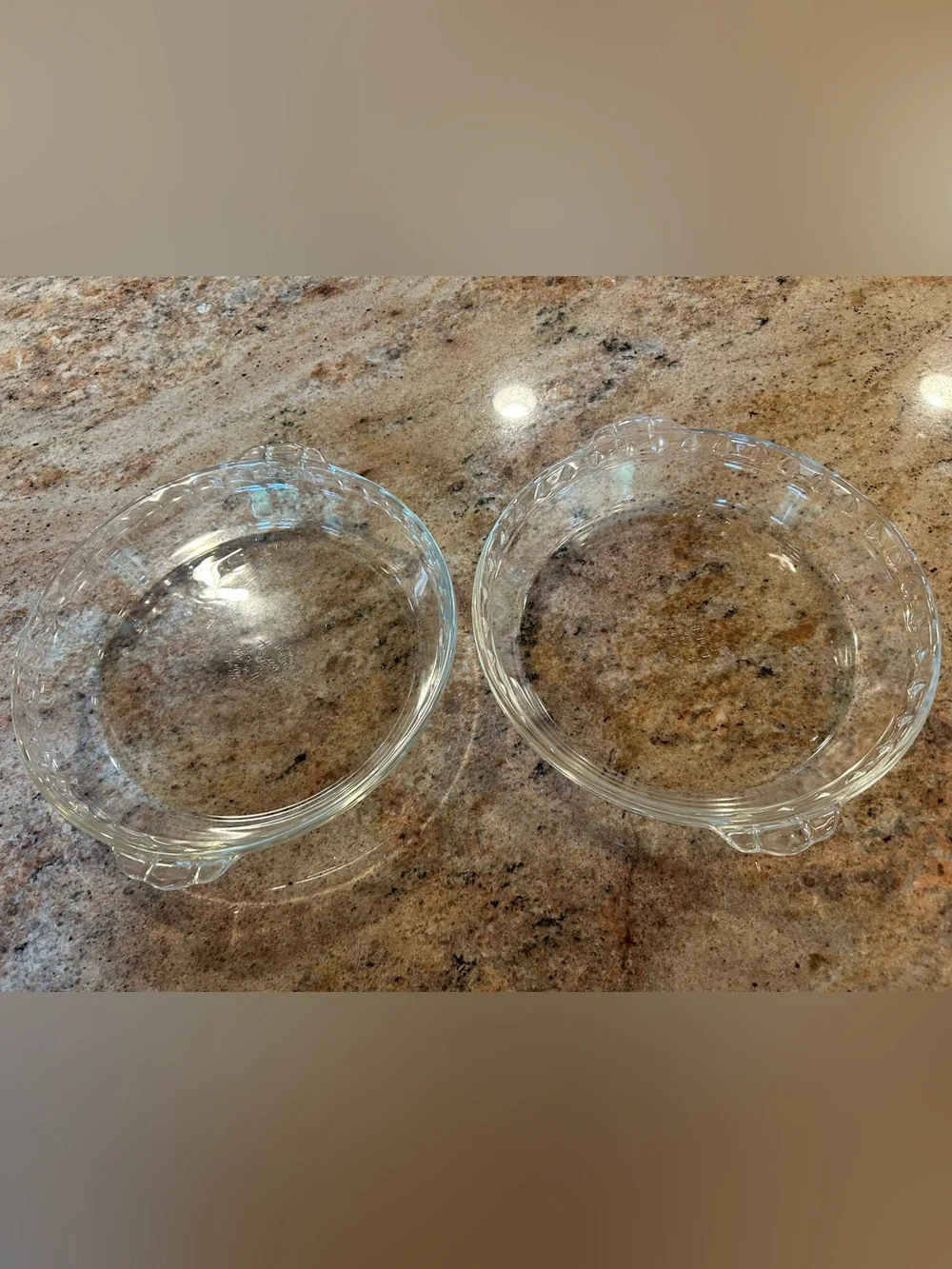 Pyrex TRADE MARK #229 Fluted Edge Clear Glass 9.50” Set of 2 Vintage Pie Dishes